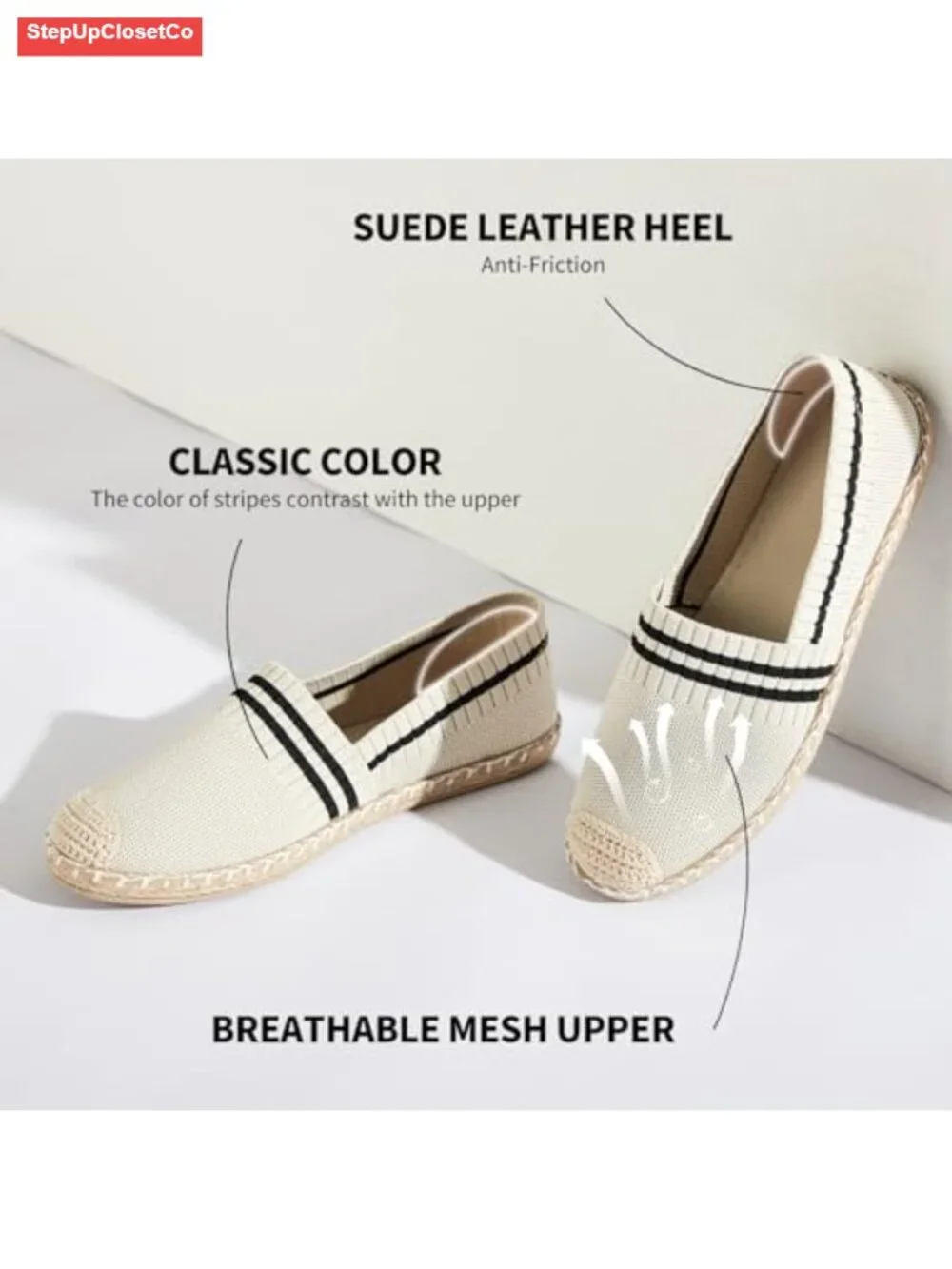 Women's Espadrilles Slip On Flats Breathable Mesh Loafers Lightweight Comfort